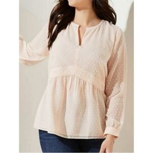 LOFT Swiss Dot Peplum Blouse Size S Peach Pink